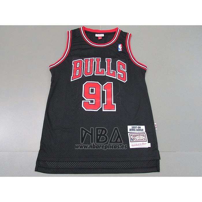 Camiseta Chicago Bulls Dennis Rodman NO 91 Mitchell & Ness 1997-98 Negro